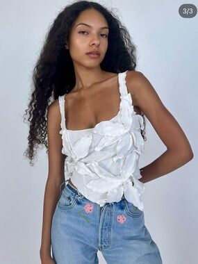 Tyler McGillivary White Floral Appliqué Corset 3D Flower whimsygoth fairycore